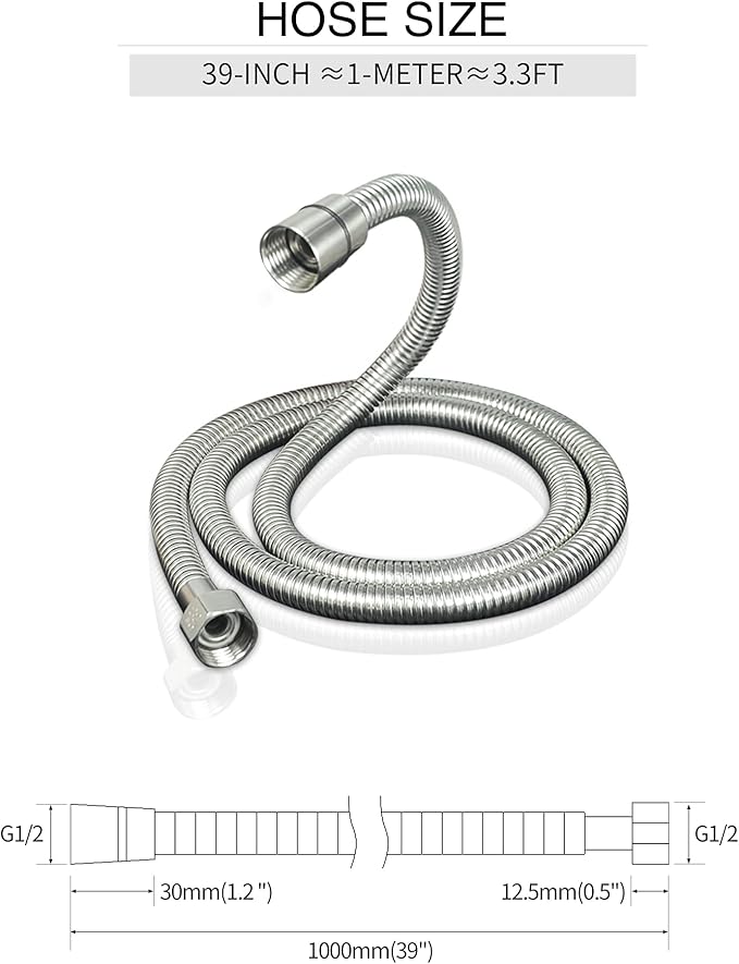 PHASAT 39-Inch short Indoor Outdoor Shower Tube Replacement Stainless Steel Handheld Shower Hose,Brushed Nickel,A3107N-1.0