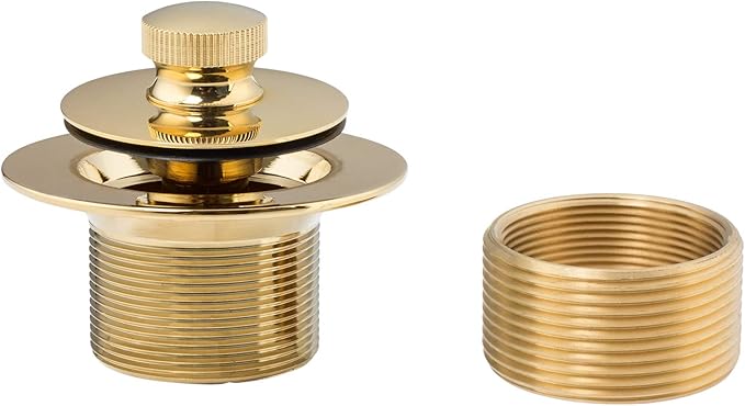 Artiwell Lift & Turn Tub Trim Set with Two-Hole Overflow Faceplate, All Brass Bathtub Conversion Kit Assembly with 2-Hole Overflow Face Plate and Universal Fine/Coarse Thread (Polished Brass)