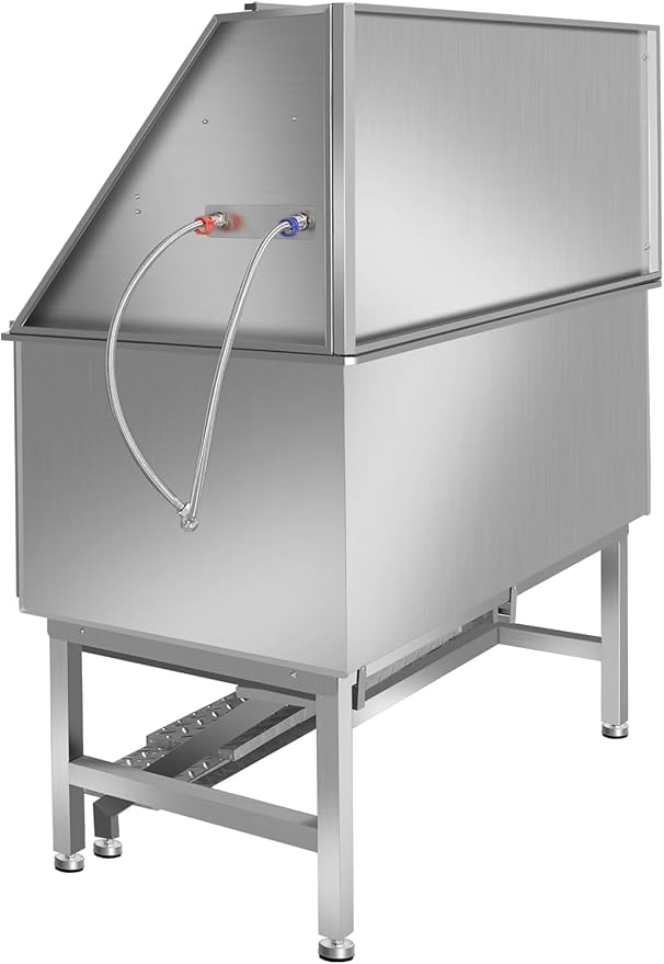 50 Inch Stainless Steel Dog Washing Station, Professional Grooming Tub with Stairs for Large Dogs, Home Bathtub for Pets with Hot & Cold Faucet