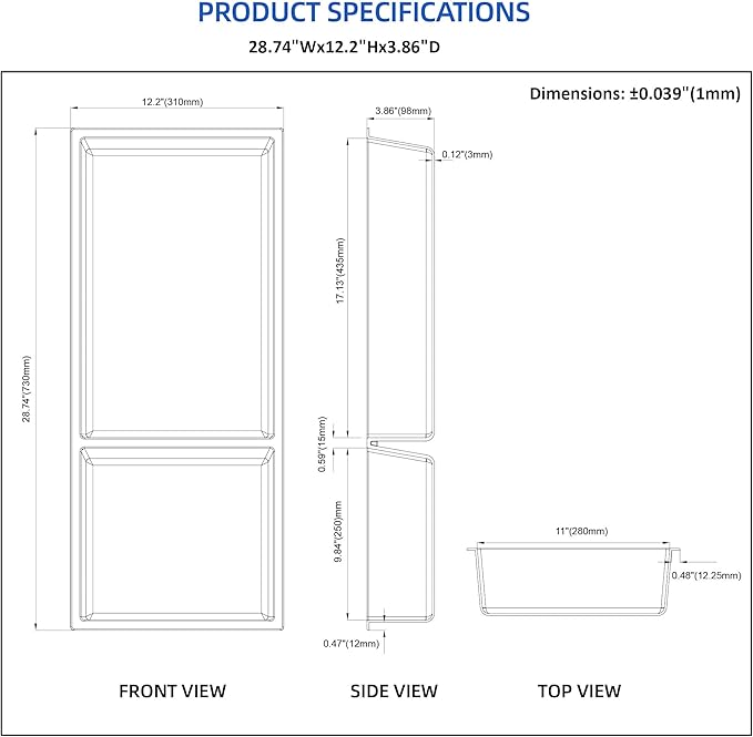 Shower Niche No Tile Needed, 12.2"x28.7"x3.8", Vertical Double Recessed Wall Niche, Bathroom Wall Niche Inserts, SMC Shower Shelf (White)