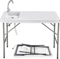 Folding Fishing Cleaning Table, 4ft Portable Foldable Camping Outdoor Tables, Fish Cleaning Sink Table with Faucet for Picnic Camping Kitchen Gardening, Style A