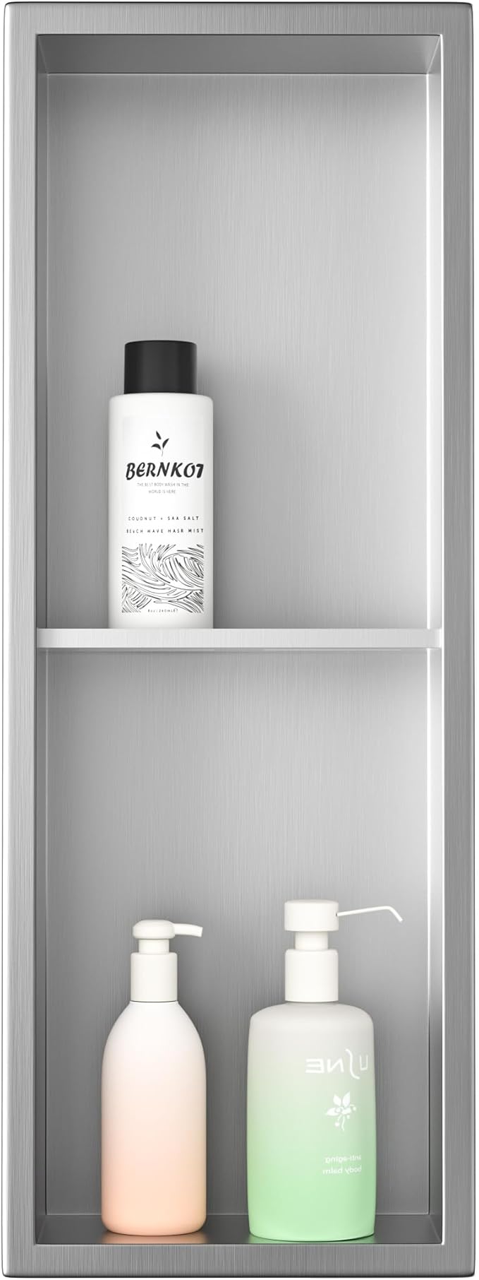 Stainless Steel Shower Niche 24"×8" Brushed with 2-Tier Shelf No Tiled Needed Niche Shower for Bathroom Wall Recessed Shower Box for Bathroom Storage