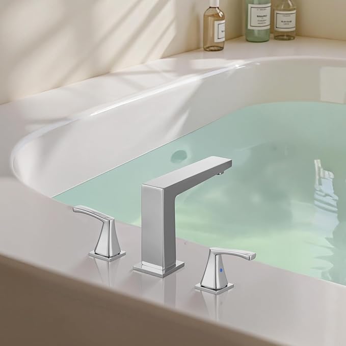 VEVOR Roman Tub Faucet, 3 Hole Waterfall Bathtub Faucet, Bath Tubs Faucets Set with 2 Handles, Roman Tub Faucets Deck Mount for Pet Washing, Baby Care, Adult Bathing, Silver, Right-Angle Tub Faucet