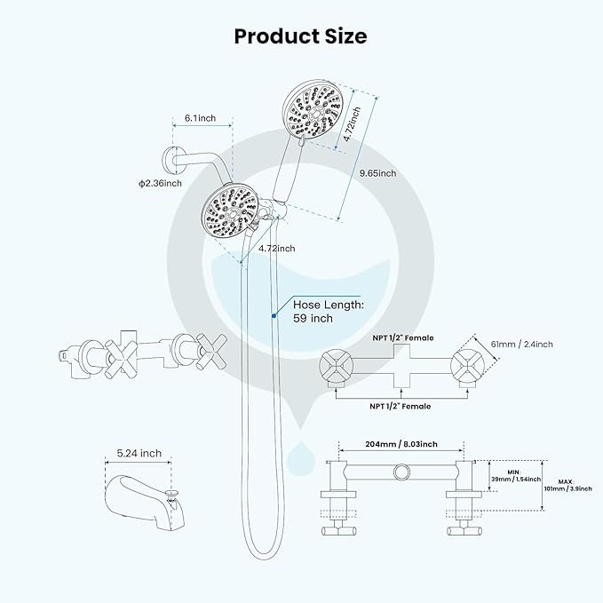 gotonovo 2 Handle Tub Shower Faucet Set Bathtub and Shower Faucet Combo Dual Shower Head and Handle Set Tub Shower Trim Kit Shower System with Tub Spout Wall Mount Matte Black