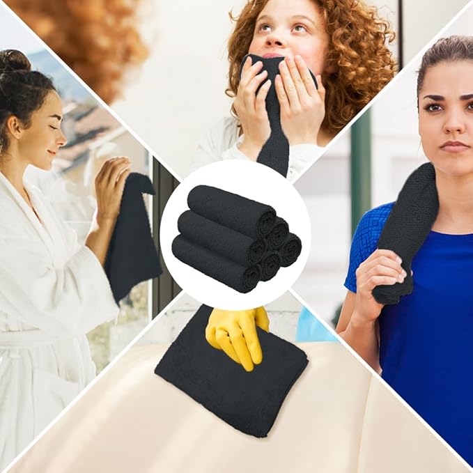 Orighty 6 Pack Black Hand Towels - Quick Drying & Absorbent Microfiber Gym Towels 16x28 inches - Lightweight & Thin White Yoga Towel - Multi-Purpose Camping Towel for SPA, Hotel & Bathroom