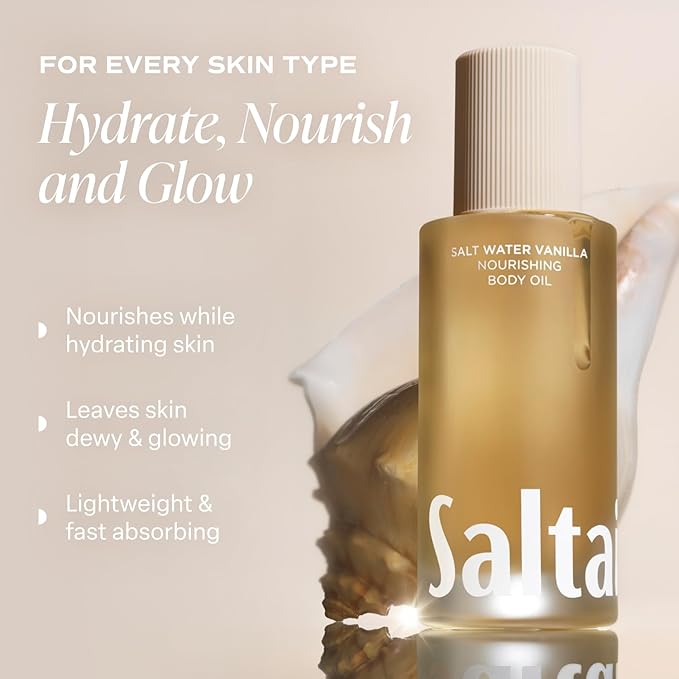 Saltair Body Oil - Luxurious Salt Water Vanilla After Shower and Bath Oil for Women and Men. Botanical, Non-Greasy, Well-Absorbing Moisturizer for Hydrating Dry Skin – 4oz Pump Bottle