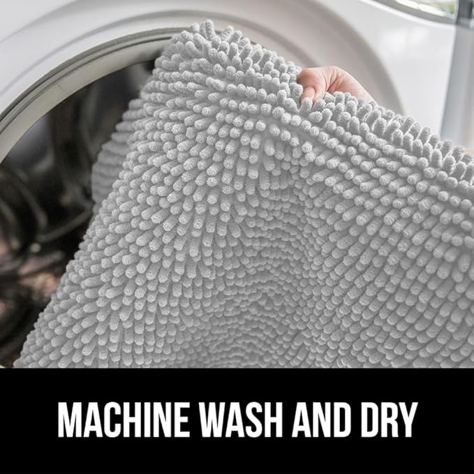 GORILLA GRIP Bath Rug Mat 48x24, Soft Absorbent Chenille, Quick Dry Microfiber Mats, Rubber Backing Washable Shower Floor Rugs, Bathmat Runner, US Designed Bathroom Home Decor Accessories Light Gray