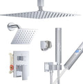 Chrome Shower Faucet Set, Ceiling Mount Shower System 12" & 6" Dual Shower Head Set with 2 in 1 Handheld Spray Rain Shower Head Sets with Rough-in Valve and Shower Trim Kit, Polished Chrome