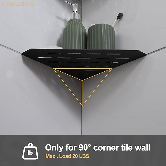 Recessed Corner Shower Shelf, 10" SUS304 Stainless Steel, Heavy Duty Shower Shelf, Grout in Bathroom Shelves for Tile Walls (1 Pack, Rectangle-Matte Black)