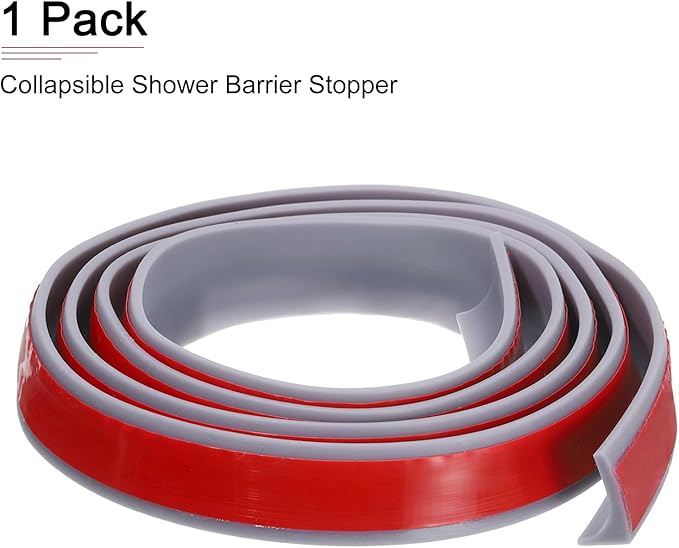 59"x0.8"x0.5" (LxWxH) Collapsible Shower Barrier Stopper - 1 Pack - Good for Bathroom Kitchen - L Shape Water Splash Guard Blocker - Gray