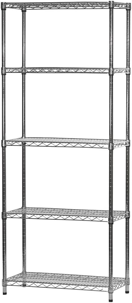 Shelving Inc. 14"d x 30" w x 84" h Chrome Wire Shelving with 5 Tier Shelves, Weight Capacity 800lbs Per Shelf