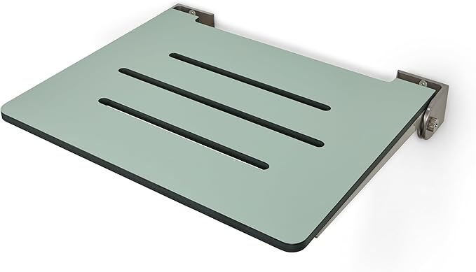 18 inch Silhouette Slimline Folding Wall Mount Shower Bench Seat, Sea Green Seat with Silver Frame