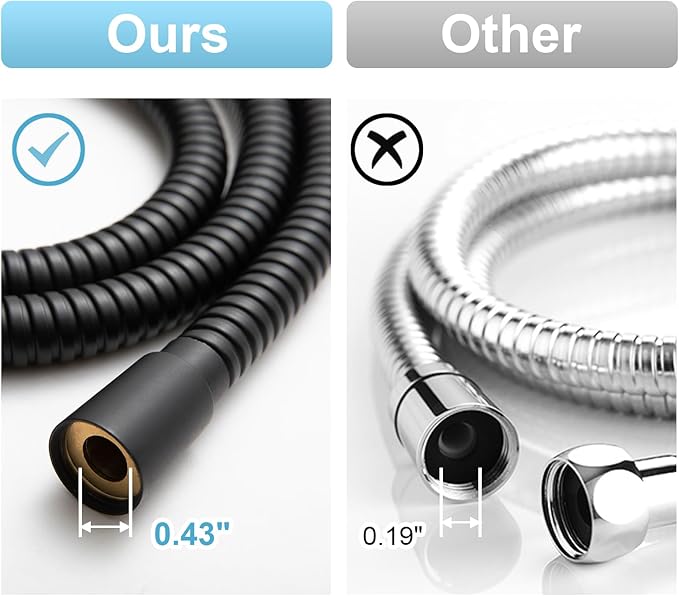 OFFO Shower Hose High Flow 0.43” Large Bore, 100 in Kink Free Stainless Steel Shower Head Hose Replacement G1/2”, Leak-proof Extra Long Flex Handheld for Pet Bathing Cleaning, Matte Black