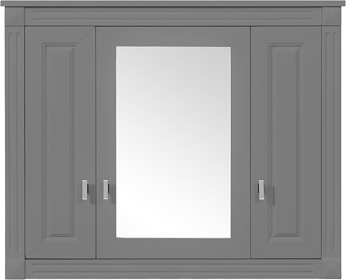 Merax Wall Mounted Bathroom Medicine Cabinet with Mirror, Bathroom Wall Cabinet with Doors and Shelves, 34" x 29" Mirrored Door Over Toilet Storage Cabinet, Black