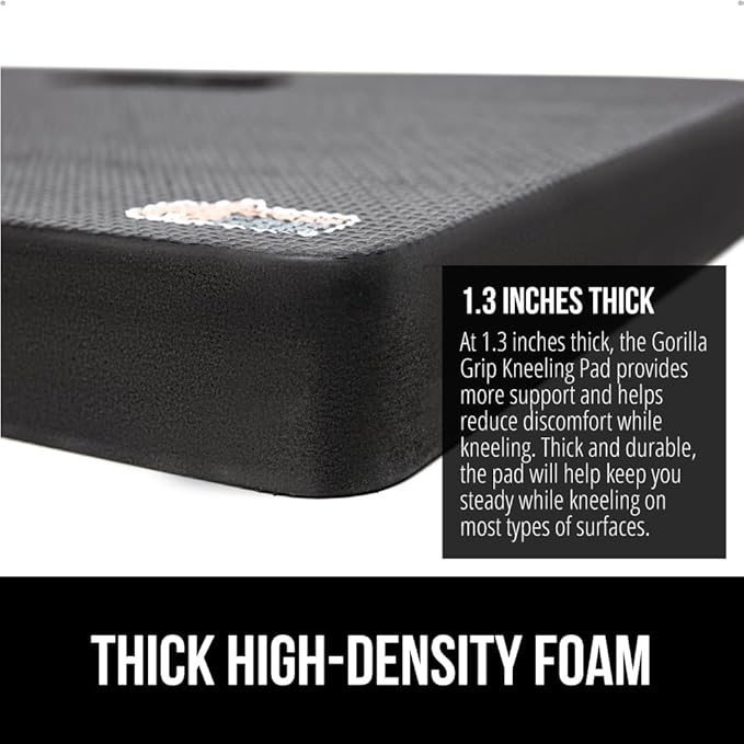 GORILLA GRIP Extra Thick Patent Pending Soft Foam Kneeling Pad, Supportive Large Cushion Knee Pads for Gardening, Baby Bath Time, Dirt and Water Resistant, Workout and Garden Supplies, 17.5x11, Black