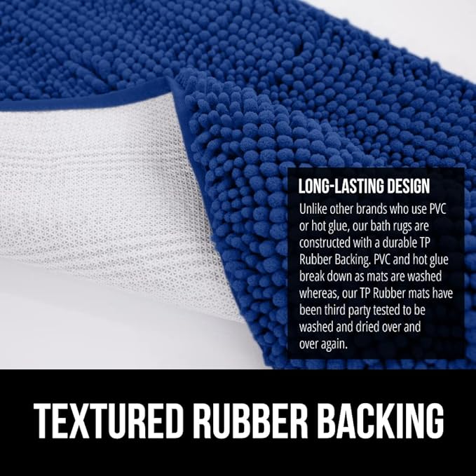 GORILLA GRIP Bath Rug Mat 30x20, Soft Absorbent Chenille, Quick Dry Microfiber Mats, Rubber Backing Washable Shower Floor Rugs, Bathmat Runner, US Designed Bathroom Home Decor Accessories Royal Blue