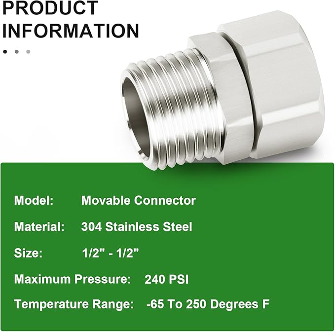 TAISHER 2PCS 304 Stainless Steel Flexible Movable Connector, 1/2" Male for Sprayer, Angled Valve, Shower Arm