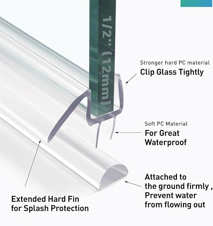 Shower Door Bottom Seal, 2 PCS 1/2"" x 36"" Shower Door Sweep for 1/2 Inch Glass, Frameless Glass Shower Door Seal Strip - Stop Shower Leaks and Create a Water Barrier, Clear