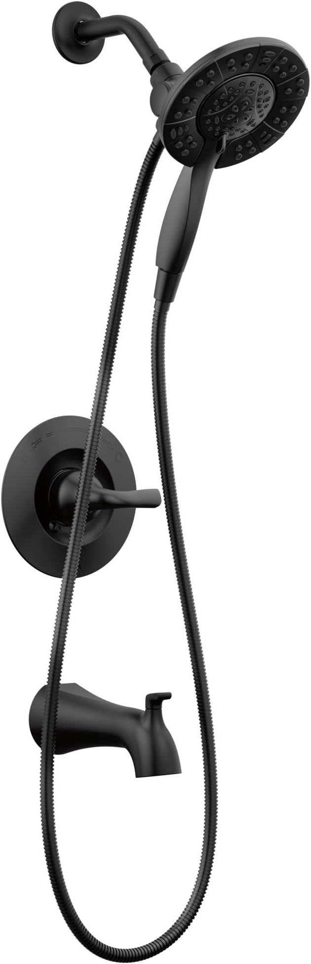 Delta Arvo 14 Series Matte Black Bathtub Shower Faucet Set with In2ition 2-in-1 Dual Shower Head with Handheld Spray Combo, Valve Trim Kit, Matte Black 144840-BL-I (Valve Included)