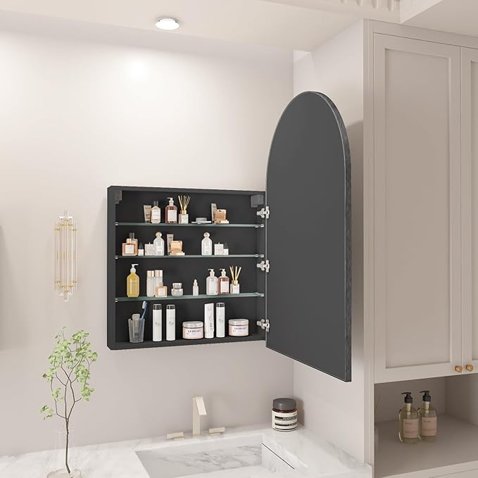FKWin Black Bathroom Storage Cabinet for Left or Right Opening, Surface Mount Medicine Cabinet not Recessed, Modern Vanity Bathroom Mirror with Storage, Black, 24x36 inch