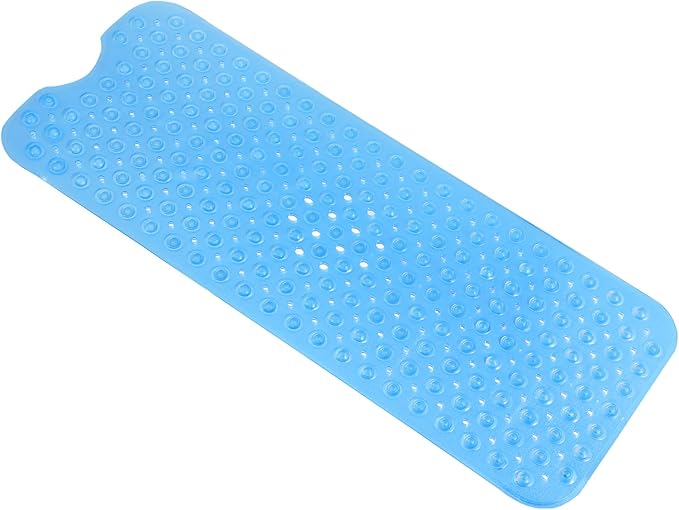 Anti-Slip Bathtub Shower mat, 39.3×15.7 inch（Approximately 100 × 40cm） Soft Oversized Machine Washable Non-Slip Bathtub mat with Drainage Holes, Bathroom Floor Suction Cup.（1-Clear Blue）