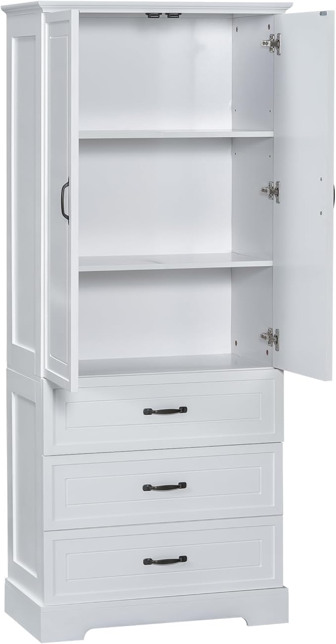 Favfurish 69" Tall Bathroom Storage Cabinet with Doors and 2 Drawers,Modern Linen Cabinets w/Adjustable Shelf & Magnetic Door Stopper,Freestanding Organizer for Dining Room,Kitchen,Office,White