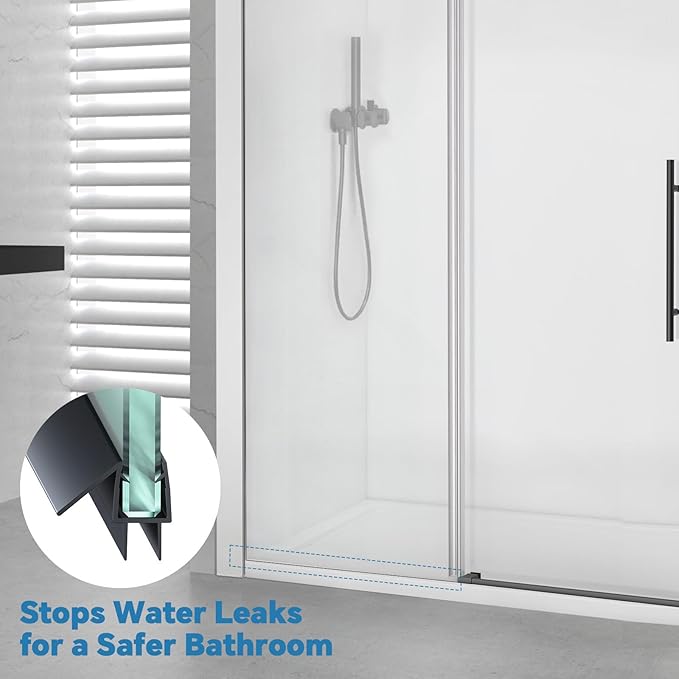 Shower Door Bottom Seal Strip, 2PCS Seal Strip, Clear PVC, 36" Length, Fits 6mm Thick Glass, Prevents Leaks, Easy Installation, No Adhesive Required (Black, 36in for 1/4"(6mm) Door)