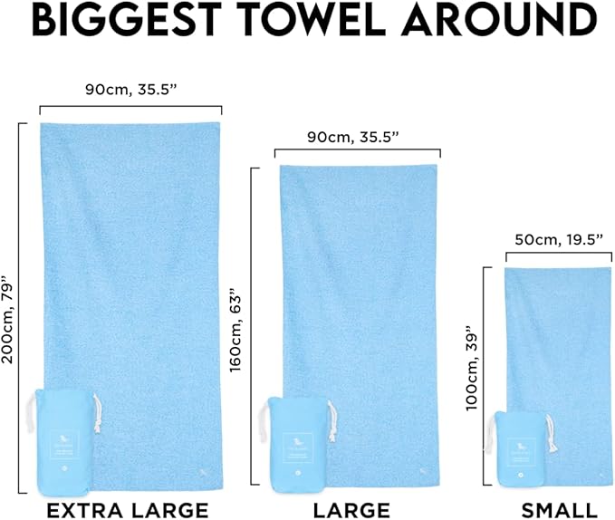 Dock & Bay Quick Drying Towel - for Sports & Gym - Compact, Lightweight - 100% Recycled - Includes Bag - Essential - Lagoon Blue - Extra Large (200x90cm, 78x35)