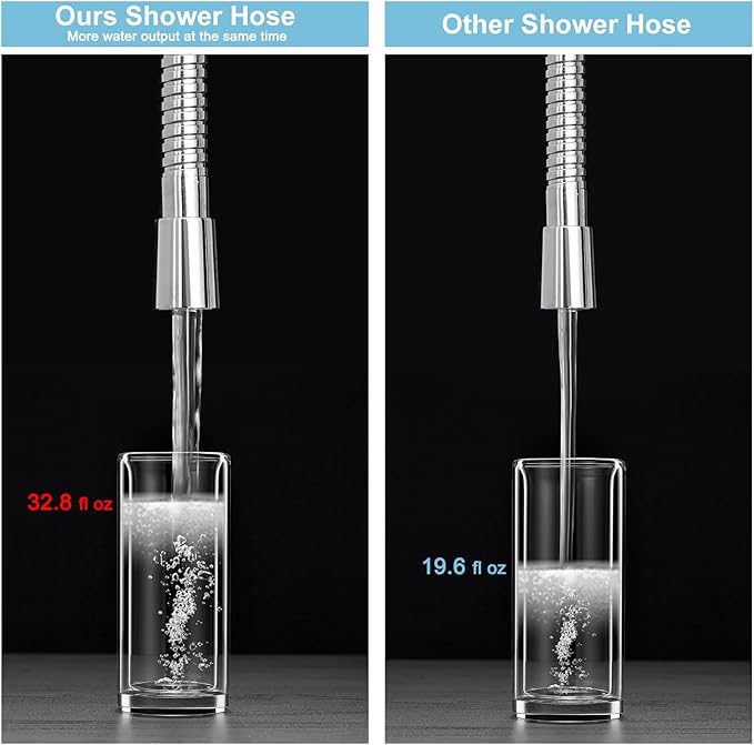 OFFO Shower Hose High Flow 0.43” Large Bore, 48 in Kink Free Stainless Steel Shower Head Hose Replacement G1/2”, Leak-proof Extra Long Flex Handheld for Pet Bathing Cleaning, Chrome