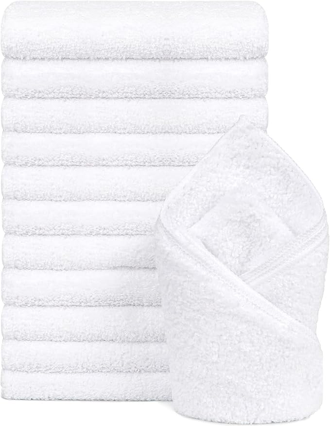 Orighty 12-Pack White Hand Towels - Quick Drying & Absorbent Microfiber Gym Towels 16x28 inches - Lightweight & Thin White Yoga Towels - Multi-Purpose Camping Towels for SPA, Hotel & Bathroom