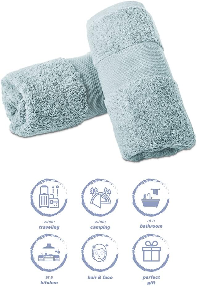 Hencely Luxury Hand Towel - Set of 2 (16x28 Inches) - Soft Turkish Cotton, Absorbent, Quick-Drying Face, Body, Kitchen, and Bathroom Towel (Hand Towels 2 Pack, Water Green)