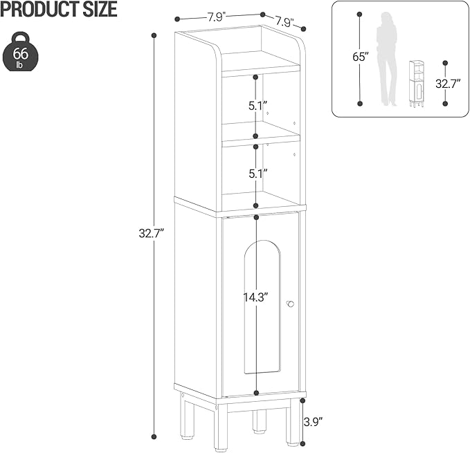 Bathroom Storage Cabinet, Small Corner Floor Cabinet with Door and Shelves, Narrow Toilet Paper Holder, Bathroom Organizer with Adjustable Shelf, for Small Spaces, Gray BC08221GR