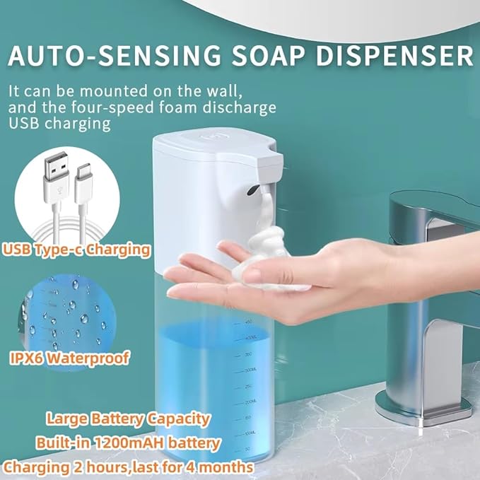 Automatic Foaming Soap Dispenser,Touchless Foam Soap Dispenser 4-Level Adjustable Electric,Auto Bathroom Kitchen Hand Soap Dispenser,18.6oz/550ml,Wall Mounted,Rechargeable