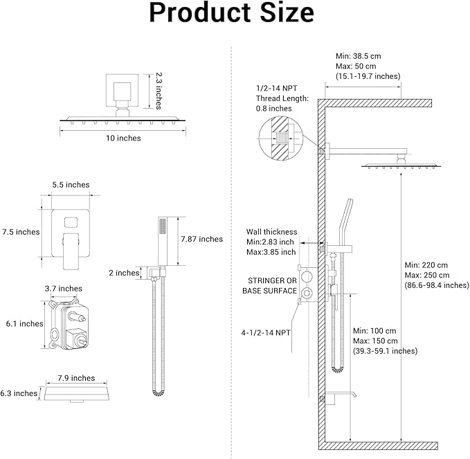 Rain Shower Faucet Set Wall Mounted Rainfall with Tub Spout Shower Head System Rough-in Valve Body and Trim Included Oil Rubbed Bronze (10 Inches)