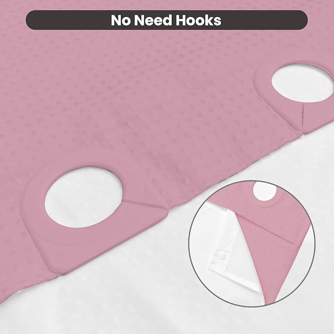 Inhousolu No Hook Waffle Weave Shower Curtain with Removable Snap in Fabric Liner Set for Bathroom, 230 GSM Heavy Duty Weighted Hem, Water Repellent Washable Bath Curtains, 72 x 72 Inch, Pink