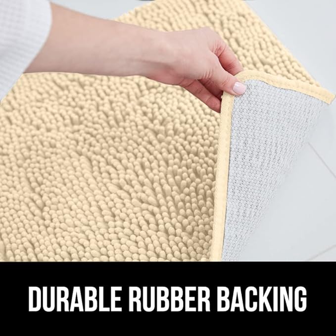 GORILLA GRIP Plush Absorbent Shaggy Chenille Bath Rug Mat for Square Toilet Base with Rubber Backing, Machine Washable Rugs, Soft Microfiber Contour Mats for Toilets, Bathroom Decor, Sand