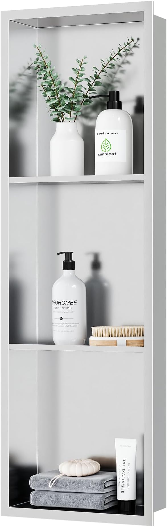Neodrain12X36 Inch Shower Niche, Brushed 3-Tier Stainless Niches No Tile Needed Bathroom Wall Niche for Shower Storage Waterprooof, Recessed in Wall