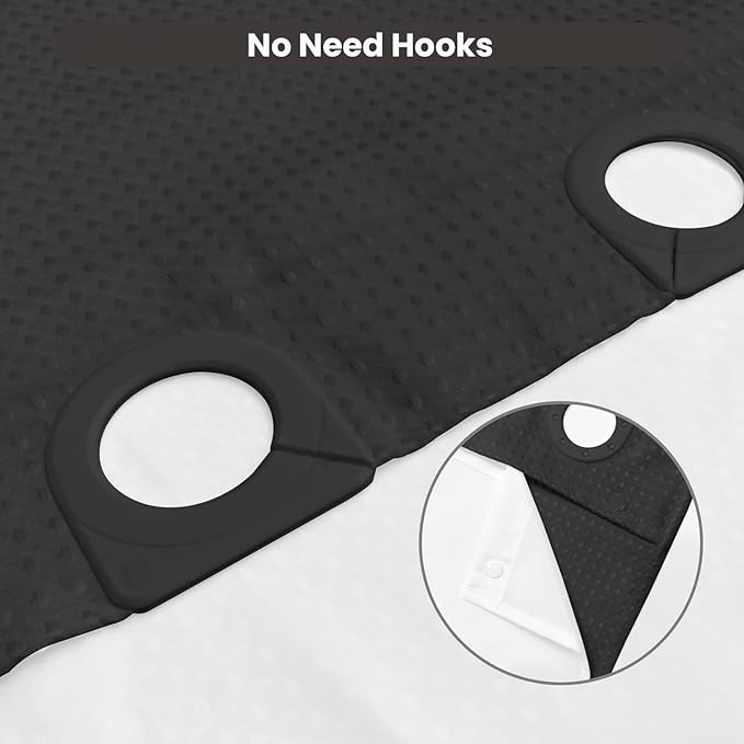 Inhousolu No Hook Waffle Weave Shower Curtain with Removable Snap in Fabric Liner Set for Bathroom, 230 GSM Heavy Duty Weighted Hem, Water Repellent Washable Bath Curtains, 60 x 72 Inch, Black