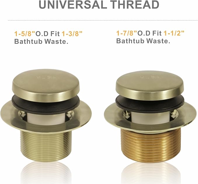 Tip Toe Bathtub Tub Drain Conversion Kit Assembly, Wellup Tub Drains Trim Kit with Two Hole Overflow Faceplate, Gold Brushed Brass