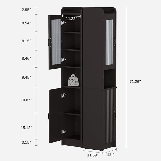 Tall Bathroom Storage Cabinet, Narrow Storage Cabinet with Adjustable Shelf Thin Linen Tower Two-Way Doors Contemporary Cabinet for Bathroom, Kitchen, Living Room, Espresso