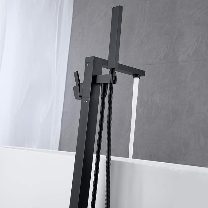 Freestanding Bathtub Faucet Tub Filler Black Floor Mount Bathroom Faucets Brass Single Handle with Hand Shower