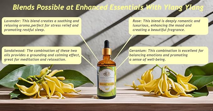 Luxurious YLANG YLANG Essential Oil by Enhanced Essentials|Slow Distilled & Pure| for Home,Diffusers,Skin Care,Aromatherapy,Bath, Massage,Perfume,Gifting,Soap and Candle Making|3.38 Fl Oz (100 ml)