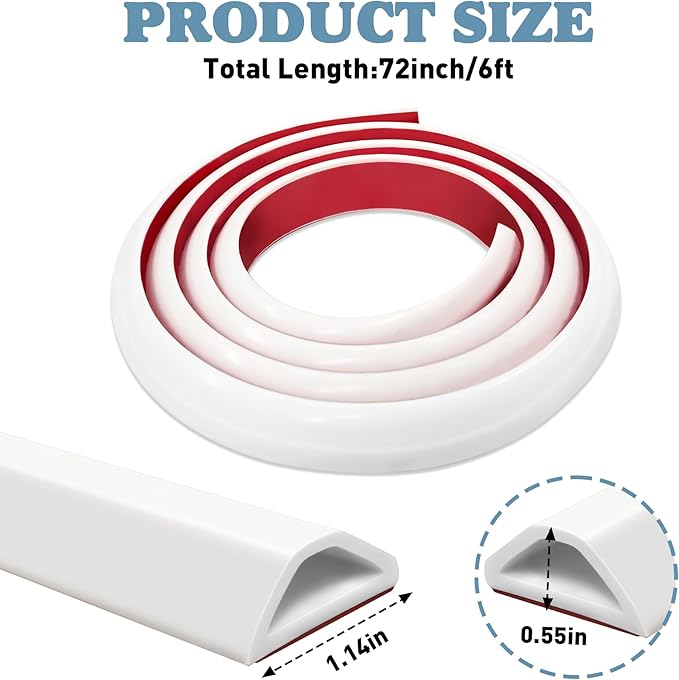 72inch Shower Threshold Water Dam White Self-Adhesive Water Barrier Collapsible Shower Guard Waterproof Flexible Silicone Bathroom Seal Strip for Bathtub,Tile, Floor, Wheelchair Access