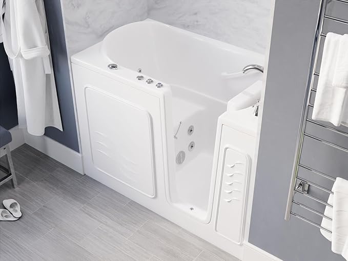 ANZZI Walk-In Bathtub 30" x 53" Whirlpool Acrylic Right Drain Quick Fill Fast Drain 9 Hydro Jets Chromatherapy Heater ADA Compliant Slip-Resistant Seat Grab Bar Extension Kit | AMZ3053RWH