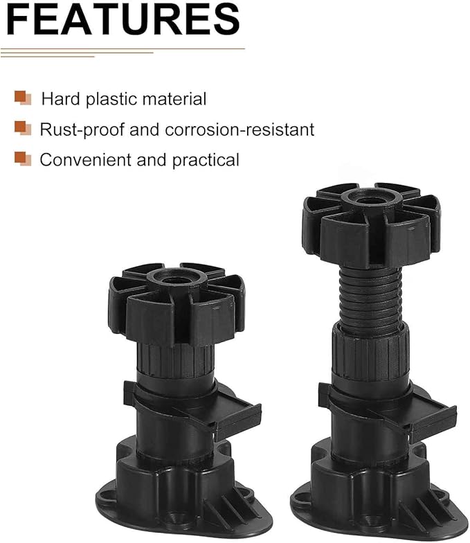 80x46mm(LxW) Adjustable Leveling Feet - 4Pack- Good for Furniture - Leveler Support Frame Replacement Legs - Black