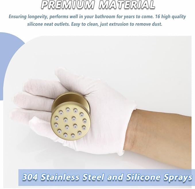 Brushed Gold Round Shower Faucet Set with Body Jets 16 Inch Shower Head Handheld Shower Combo Set High Pressure Ceiling Mount with Rough-in Valve