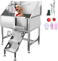 38" Stainless Steel Dog Cat Pet Grooming Bath Tub (w/Faucet, Sprayer, Shampoo Rack),Right Door