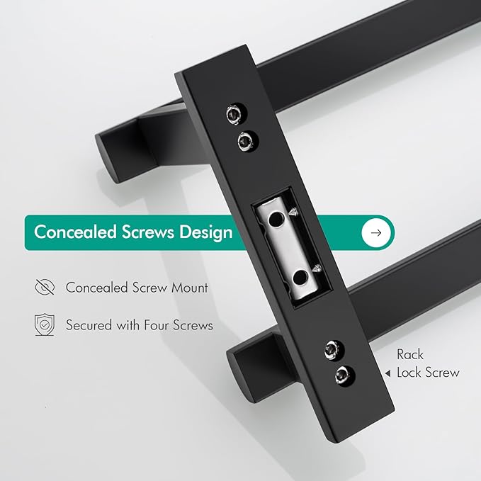 BAGNOLUX Double Towel Bar, SUS304 Towel Racks for Bathroom Wall Mounted 2-Tiers Ladder Towel Rails, Space Saving Bathroom Towel Holder Shelves Rack, Long Towel Hanger (32"-Square-Matte Black)
