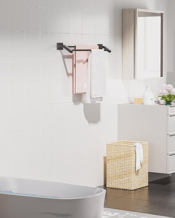 Alise Bath Double Towel Bars Towel Racks for Bathroom,Wall Mount Towel Holder 20-Inch Heavy Duty SUS304 Stainless Steel Towel Hanger Rail,Matte Black