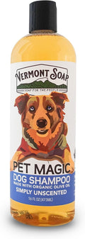 VERMONT SOAP Organics Pet Shampoo - Infused with Organic & Natural Olive Oil, Coconut & Aloe Vera Dog Shampoo for Sensitive Skin - USDA Certified Grooming Pet Shampoo - Unscented (16oz)
